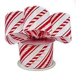 Glitter Red/White Candy Cane Strps Wrd Ribbon - 2-1/2" X 10 Yards - Embellishments & Trims by Paper Mart