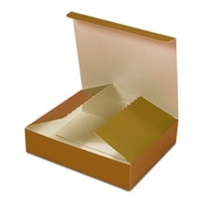 Gold One Piece Tuck Top Candy Boxes 3-ply Box - Quantity: 100 - Candy Packaging - Size: 1 Lb Width: 6" Height/Depth: 1 1/2" Length: 8 3/8"