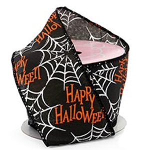 "Happy Halloween" Wired Ribbon - Black W/ Spiderwebs - Roll 1 - 2-1/2" X 10YD - Embellishments & Trims by Paper Mart