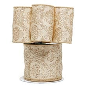 Lt Gold Heavy Woven Damask Ribbon - 4" X 10 Yards - Polyester - Embellishments & Trims by Paper Mart