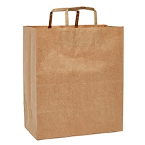 Recycled Kraft Flat Handle Grocery Bags - 12 X 7 X 14 - Gusset - 7'' - Quantity: 300 - Twist Handle Bags by Paper Mart