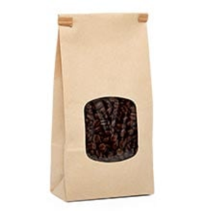 Kraft Window Tin Tie Bags - 4-3/4" X 2-1/2" X 9-1/2" - Quantity: 100 - Coffee Bags - Type: Window (Grease Resistant Poly Liner) by Paper Mart