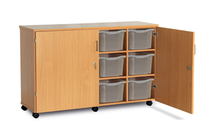 GALT Mobile Lockable Tray Storage Unit with 12 Extra Deep Trays - Wood/Clear