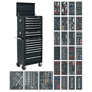Sealey SPTCOMBO2 Tool Chest Combination 14 Drawer with Ball Bearing Slides - Black & 1179pc Tool Kit