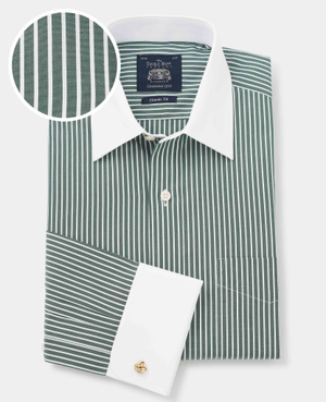 Dark Green Reverse Stripe Classic Fit Shirt With White Collar & Cuffs