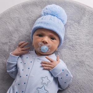 First Size Blue Cable Pom Hat
