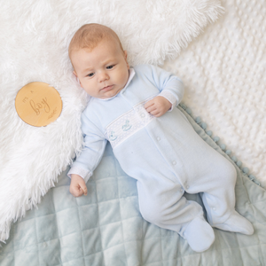 Baby Boys Rocking Horse Smocked Velour Sleepsuit