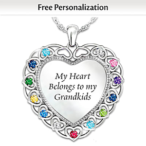 Birthstone My Heart, My Grandkids Personalized Necklace