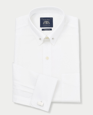 White Classic Fit Pin Collar Shirt - Double Cuff