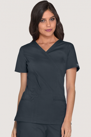 Cherokee Core Stretch Women's Mock Wrap Scrub Top, Pewter