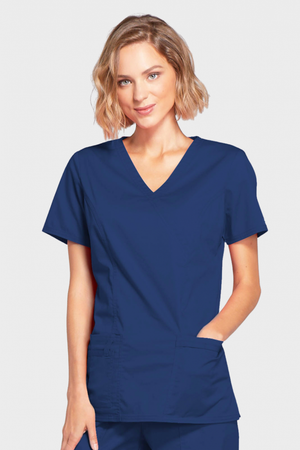 Cherokee Core Stretch Women's Mock Wrap Scrub Top, Navy