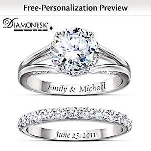 4-Carat Platinum-Plated Silver Personalized Bridal Ring Set