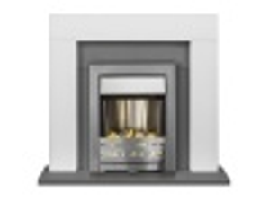 Adam Dakota Fireplace in Pure White & Grey with Helios Electric Fire in Brushed Steel, 39 Inch