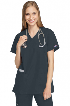 Cherokee WW Originals Women's Mock Wrap Scrub Top, Pewter