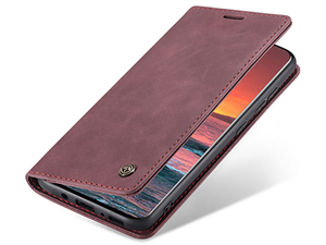 CaseMe Slim Synthetic Leather Wallet Case with Stand for Samsung Galaxy A21s - Burgundy