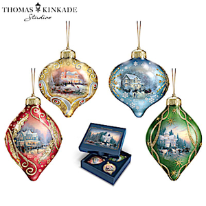 Thomas Kinkade Light Up The Season Ornament Collection