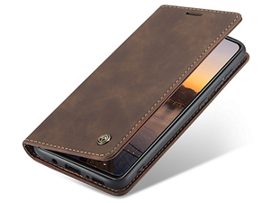 CaseMe Slim Synthetic Leather Wallet Case with Stand for Samsung Galaxy A21s - Chocolate