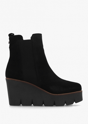 Alpaca Black Suede Wedge Ankle Boots