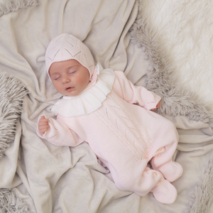 Pink Knitted Frill Collar Onesie & Hat