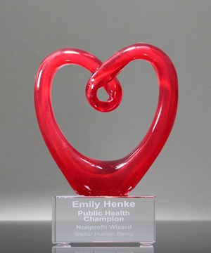 Art Glass Red Heart Award with Clear Base