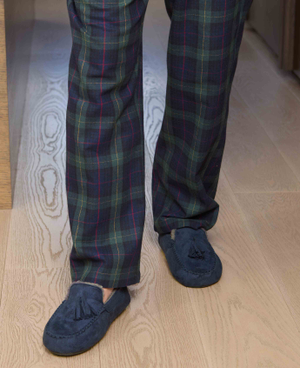 Navy Microsuede Moccasin Slippers