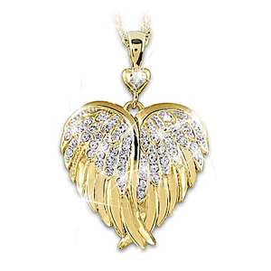 Crystal And Diamond Guardian Angel Embrace Pendant Necklace