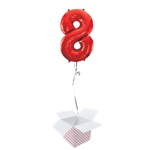 Red Number 8 Helium Foil Giant Balloon - Inflated Balloon in a Box
