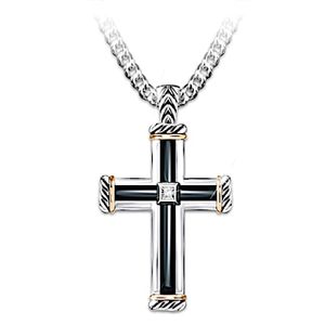 Diamond & Black Onyx God Is My Strength Pendant Necklace