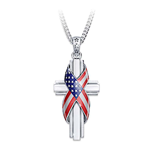 Genuine Diamond God Bless America Pendant Necklace