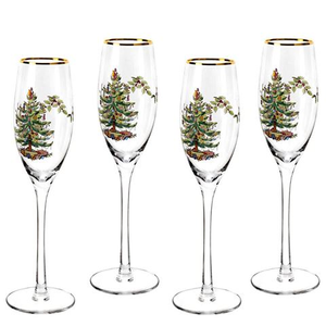 Spode - Christmas Tree Set Of 4 Champagne Flutes