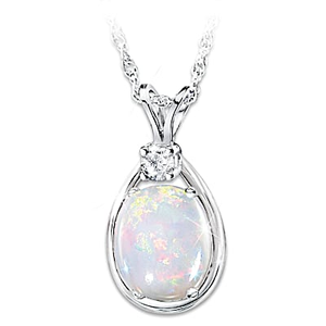 Shimmering Elegance Opal And Diamond Pendant Necklace