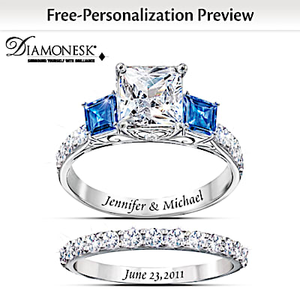 6-Carat Something Blue Personalized Bridal Ring Set