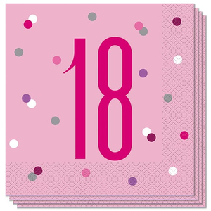 Pink Glitz Age 18 Luncheon Napkins 33cm 2Ply - Pack of 16