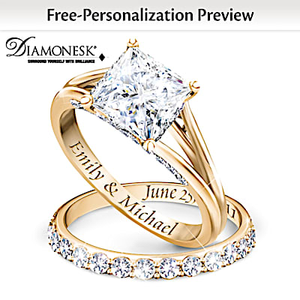 5.5-Carat 18K Gold-Plated Sterling Personalized Bridal Rings