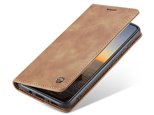 CaseMe Slim Synthetic Leather Wallet Case with Stand for Samsung Galaxy A21s - Tan