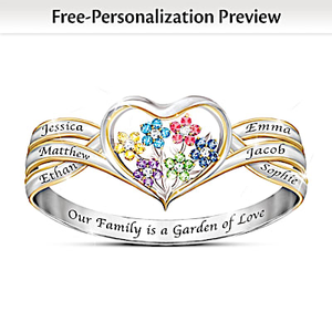Birthstone Our Family Is A Garden Of Love Personalized Ring
