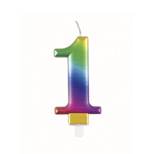 Metallic Rainbow Number 1 Birthday Candle 9cm