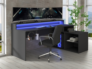 Flair Power W L Shaped Gaming Desk with RGB LED Black