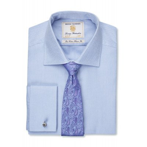 Tailored Fit Double Cuff Blue Herringbone Cotton Shirt