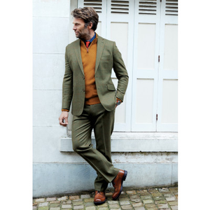 Regular Fit Dalton Olive Check Wool Suit Jacket