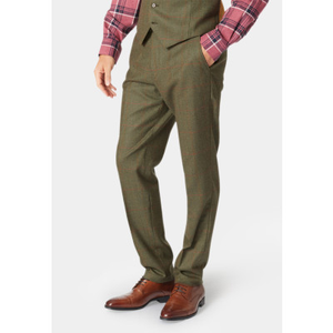 Regular Fit Dalton Olive Check Wool Suit Trousers