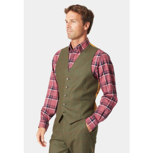 Regular Fit Dalton Olive Check Wool Waistcoat