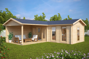 Large Corner Summer House with Veranda Hansa Deluxe B 22m² | 70mm | 3x7 m
