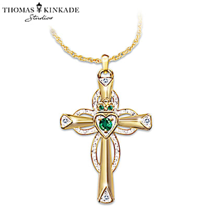 Emerald & Diamond Thomas Kinkade Claddagh Pendant Necklace