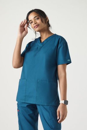 Dickies EDS Signature Women's V-Neck Scrub Top, Caribbean Blue