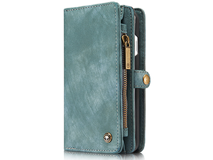 CaseMe 2-in-1 Synthetic Leather Wallet Case for iPhone SE 2 / SE 3 - Teal/Ash