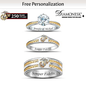 USMC His & Hers Personalized Wedding Ring Set