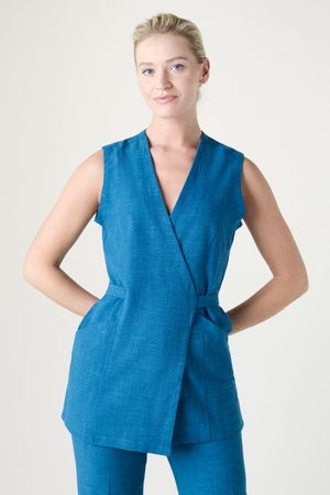 Women's Linen Blend Wrap Tunic, Teal