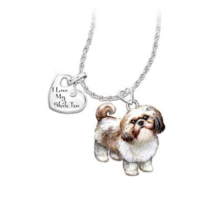 Playful Pup Diamond Pendant Necklace - Shih Tzu