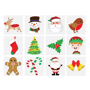 Assorted Christmas Characters Mini Temporary Transfer Tattoo Stickers - Pack of 12